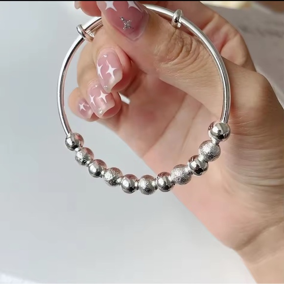 New 925 Silver Textured Bead Charm Adjustable Bracelet - Picture 3 of 5